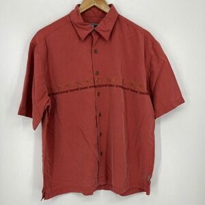 Quiksilver Edition Mens Red Palm Tree Embroidered Rayon Blend Shirt Size M